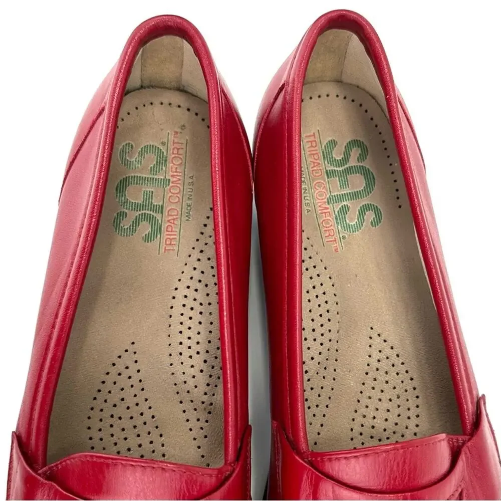 SAS Women Penny Loafer Size 8.5 Red Genuine Leather Tripad Comfort Casual Shoe